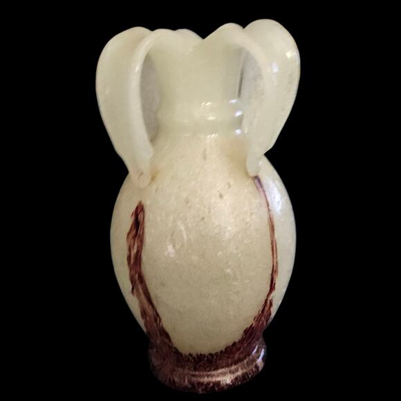 Murano Style Art Glass Vase 7” Textured Opalescent Brown Swirl Handles Italy - Picture 4 of 8